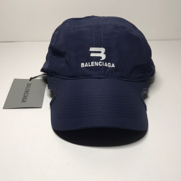 New Authentic BALENCIAGA B Logo Embroidered Baseball Cap – Navy Blue - Picture 1 of 10